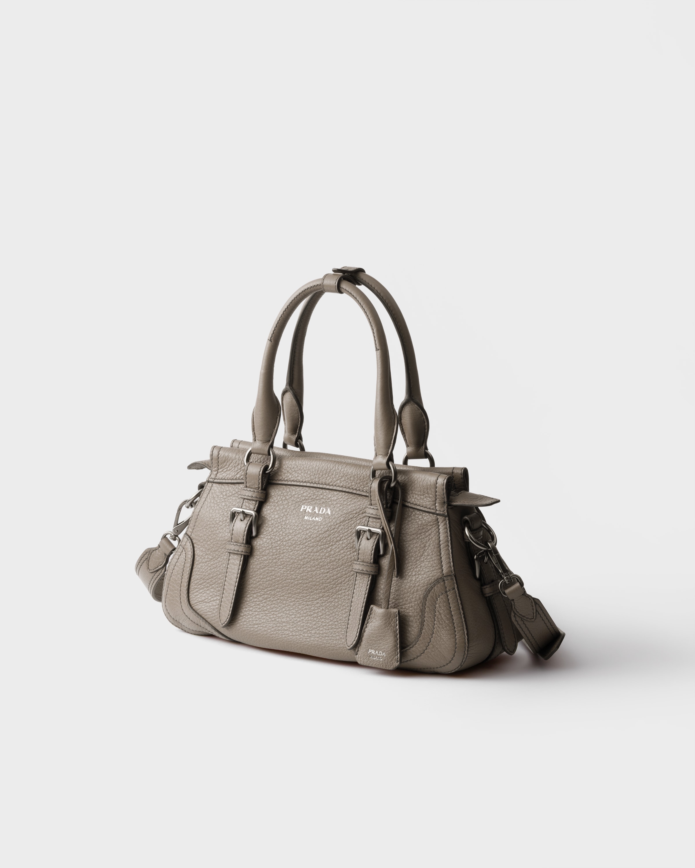 Большая кожаная сумка-тоут Prada, глиняно-серый — фото 3