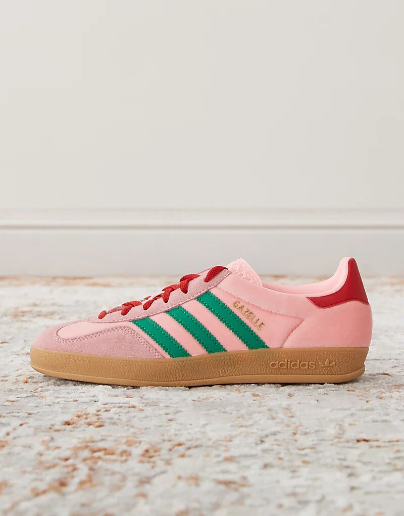 Кроссовки Gazelle Indoor зеленого и розового цвета adidas Originals — фото 2