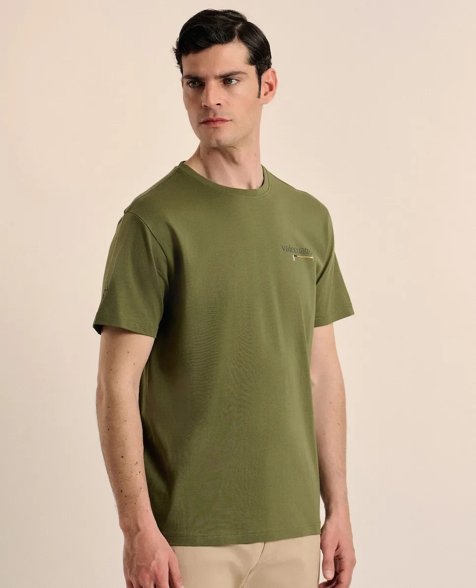 

Классическая мужская футболка с коротким рукавом и принтом Valecuatro, хаки