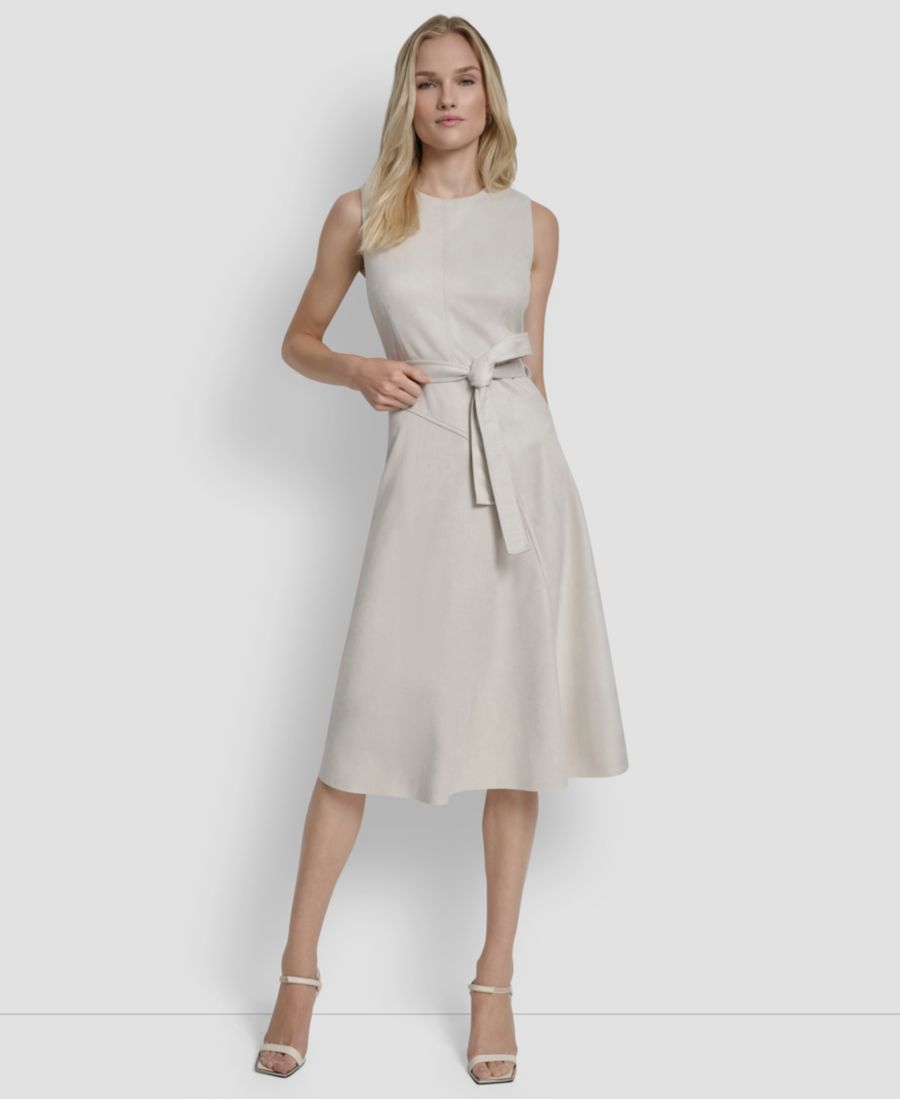 

Женское платье без рукавов с круглым вырезом, приталенного силуэта и расклешенной юбки DKNY, Beige