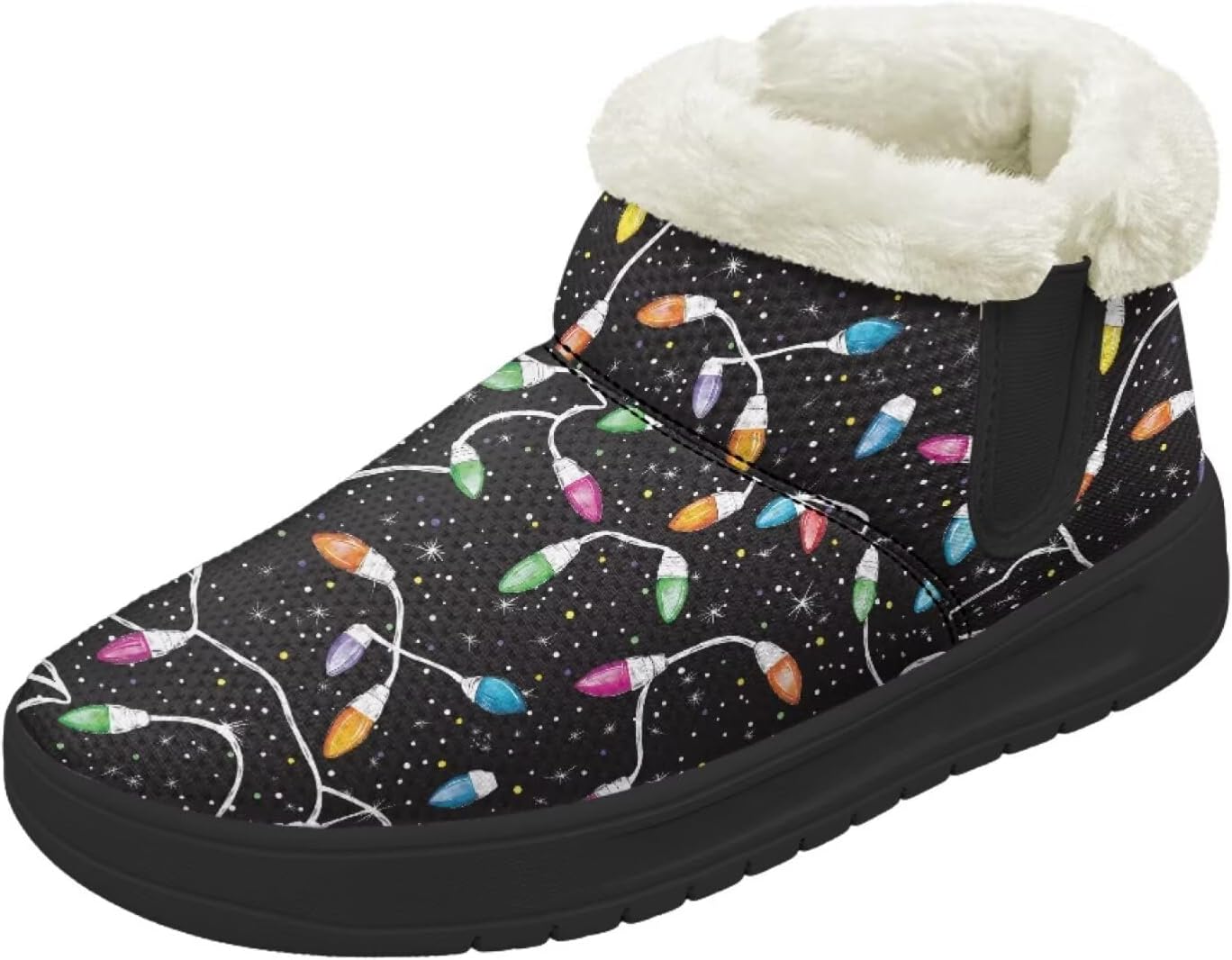 

Рождественские снежные ботинки Forchrinse для женщин и мужчин, зимние теплые ботильоны, удобные, с легким надеванием, походные ботинки, рождественская обувь, Christmas Colorful Lights Print