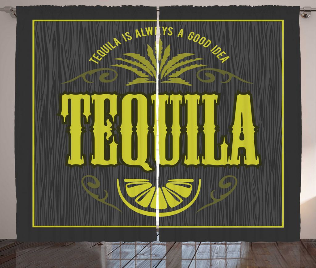 

Занавеска ABAKUHAUS Tequila в деревенском стиле, винтажный алкогольный текст, универсальные ленточные шторы для гостиной с петлями и крючками, 280 x 225 см, угольно-серый желтый зеленый серый