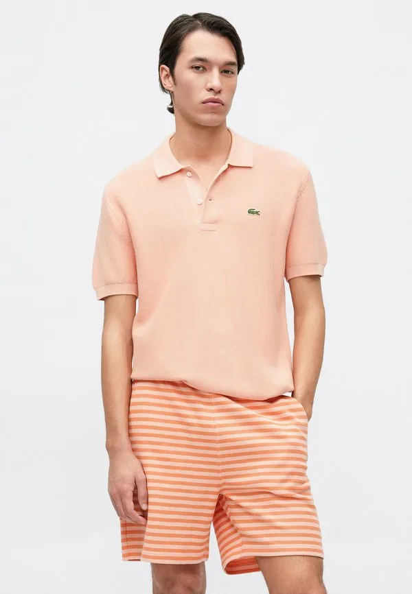 Рубашка поло Lacoste, V-образный вырез, Однотонный узор, Mottled розовый — фото 4