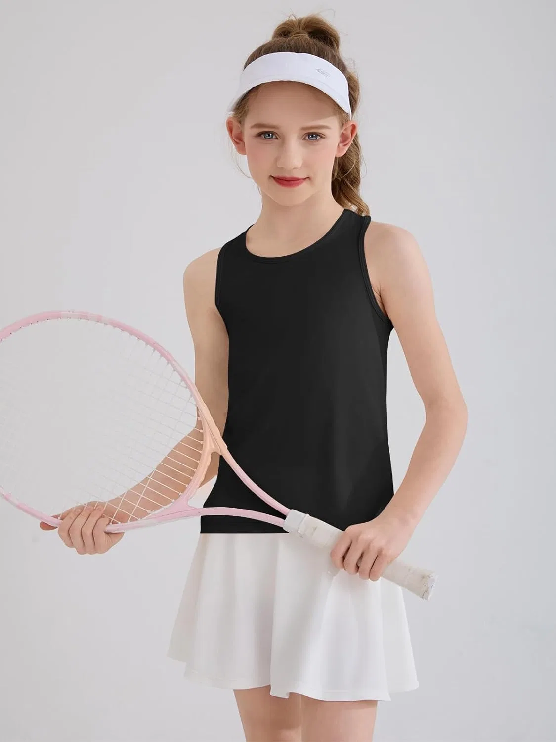 Haloumoning Girls Dance Tank Tops Kids Racerback Athletic Quick Dry Sleeveless Shirts Workout Yoga Top 5-14Y, черный — фото 3