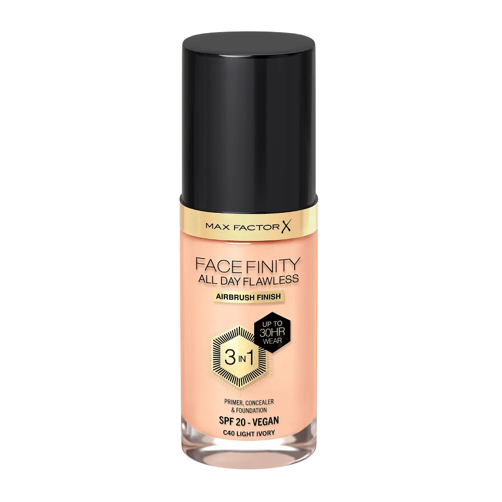 

C40 жидкая тональная основа для лица светлого цвета слоновой кости Max Factor Facefinity All Day Flawless 3W1, 30 мл