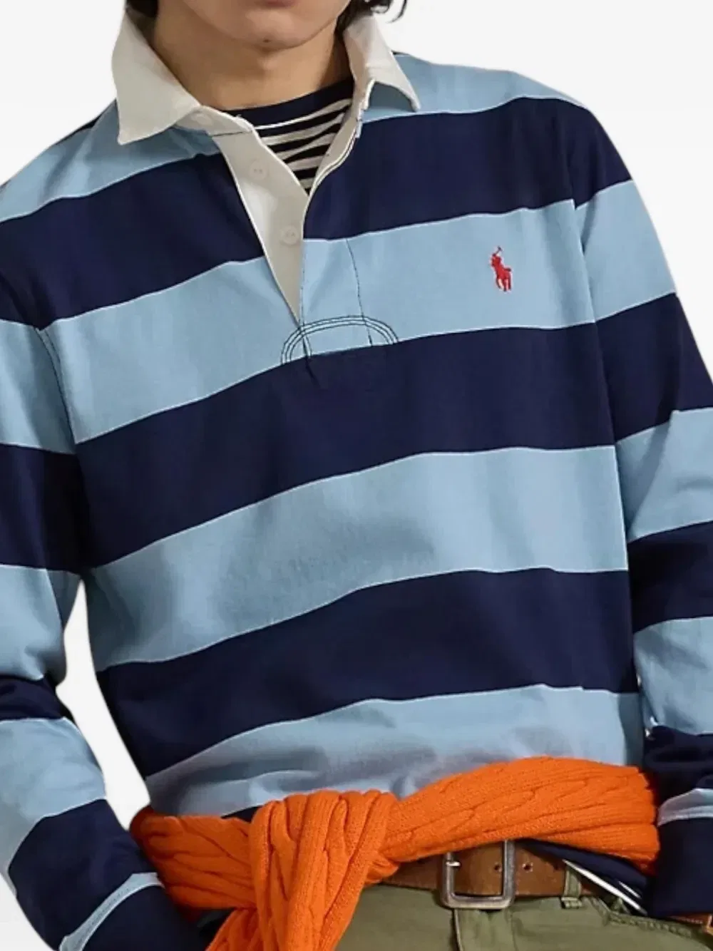 Поло с длинными рукавами и принтом в полоску POLO RALPH LAUREN, синий — фото 4
