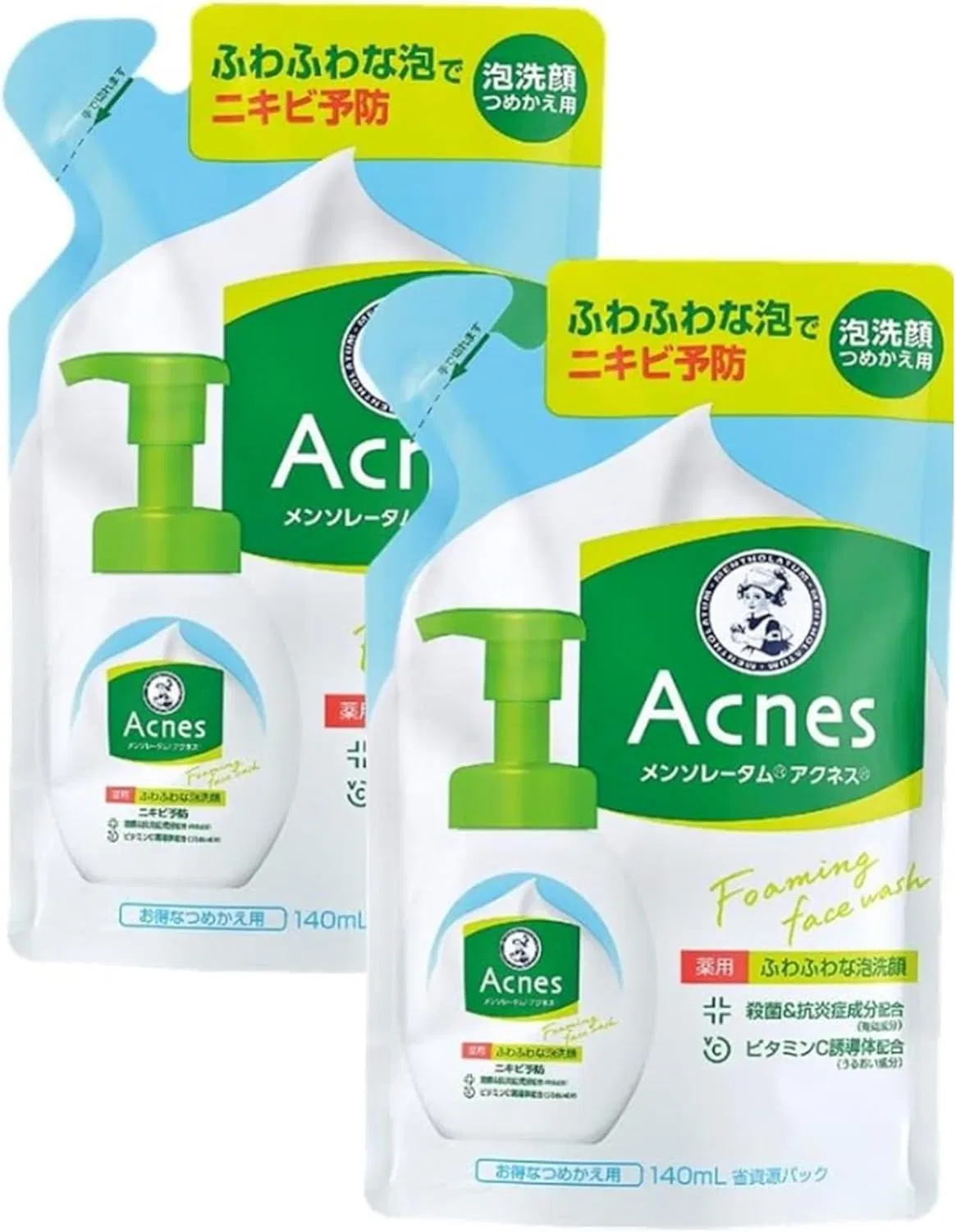 Набор Acnes — Medicated Fluffy Foaming, набор 2 шт, 140 мл