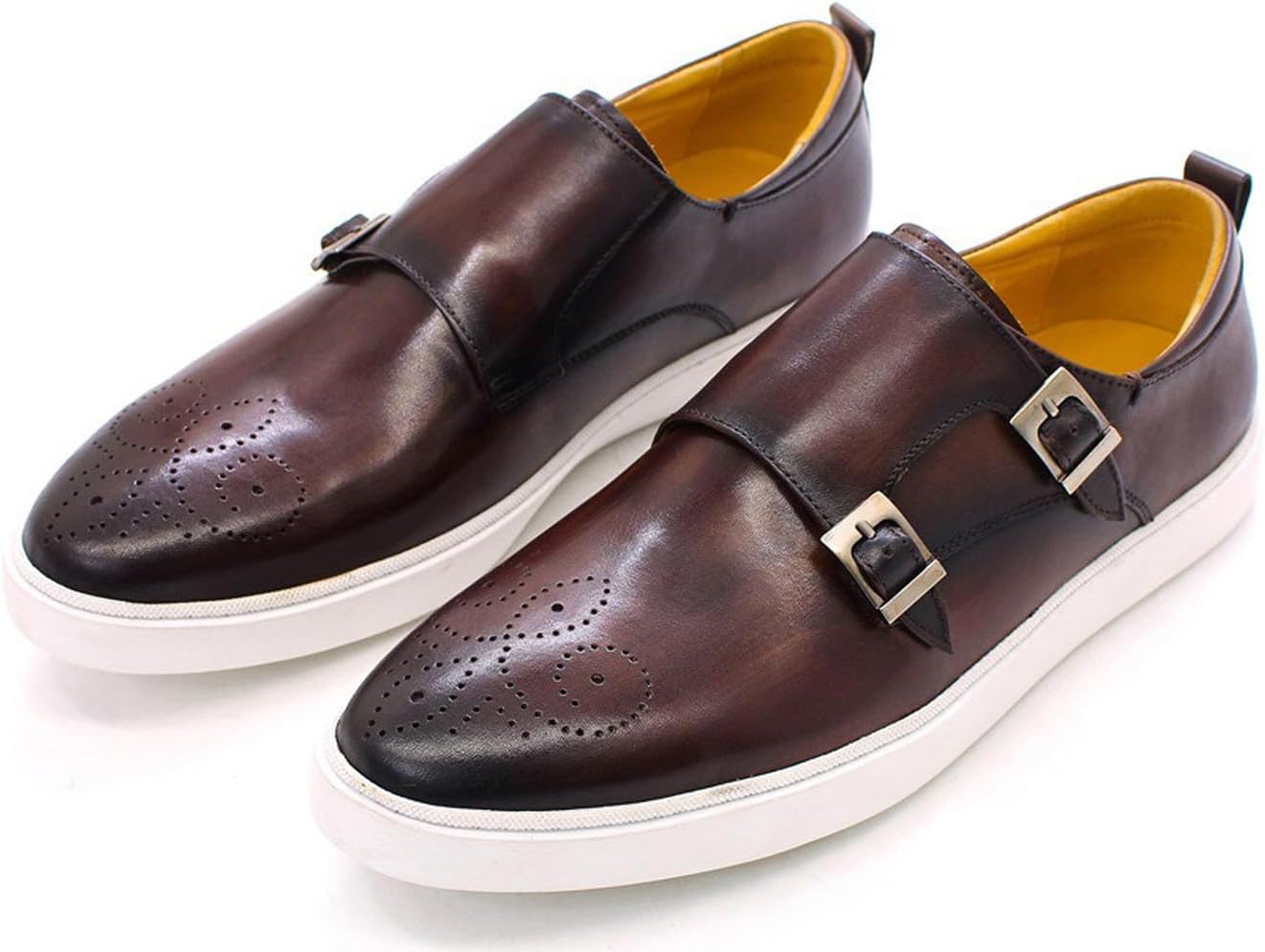 

Мужские повседневные туфли с двумя пряжками, лоферы-монахи из натуральной кожи, современные плоские туфли, свадебные и деловые модные удобные туфли под смокинг для мужчин Santimon, коричневый