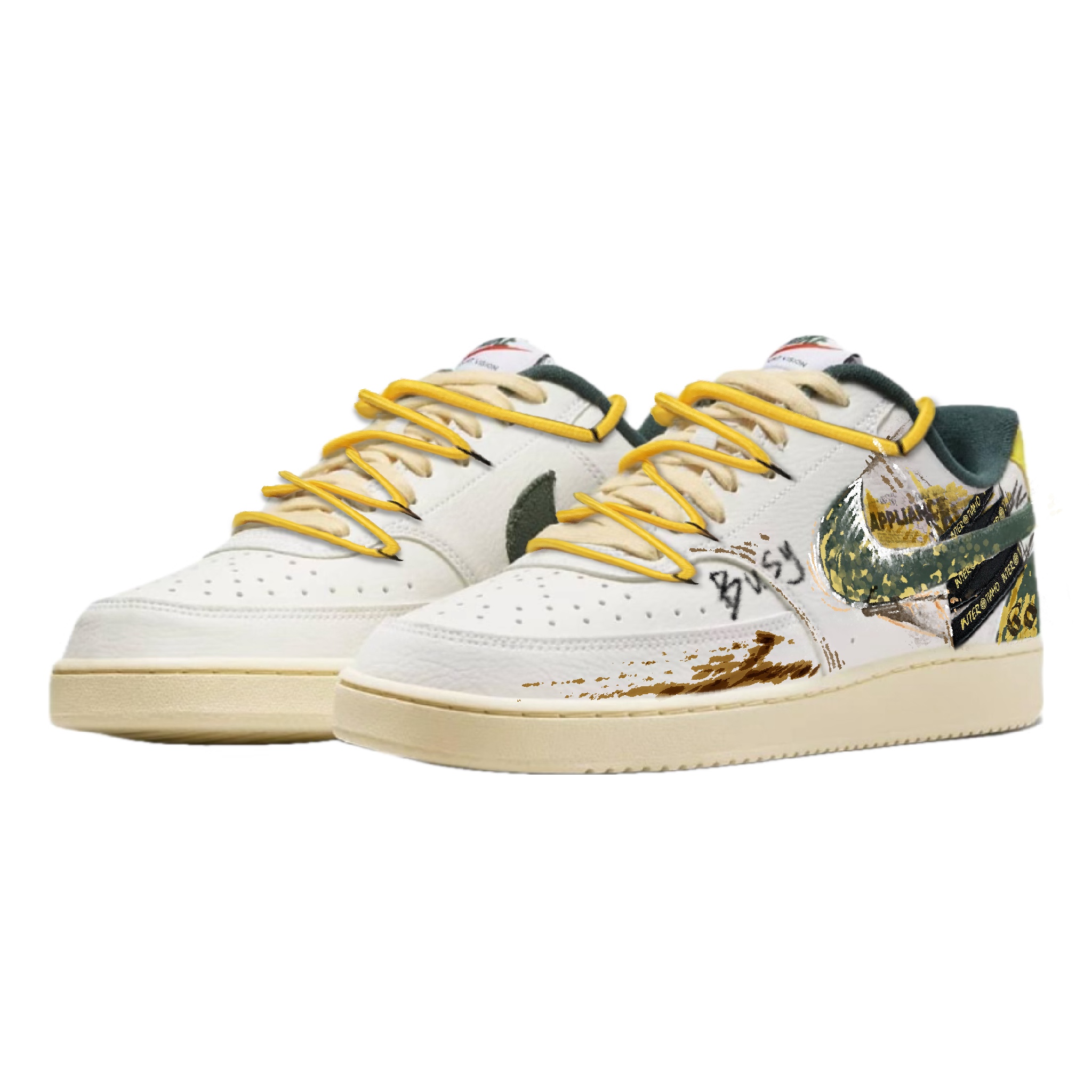 Nike Court Vision 1 Cushioning Abrasion Resistant Lightweight Breathable Low top Skateboard Shoes Unisex Yellow Green — фото 4