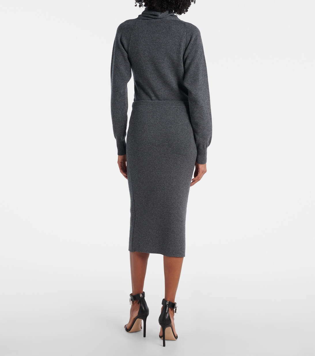 Юбка миди из смеси кашемира и хлопка Tom Ford, Dark Grey Melange — фото 3