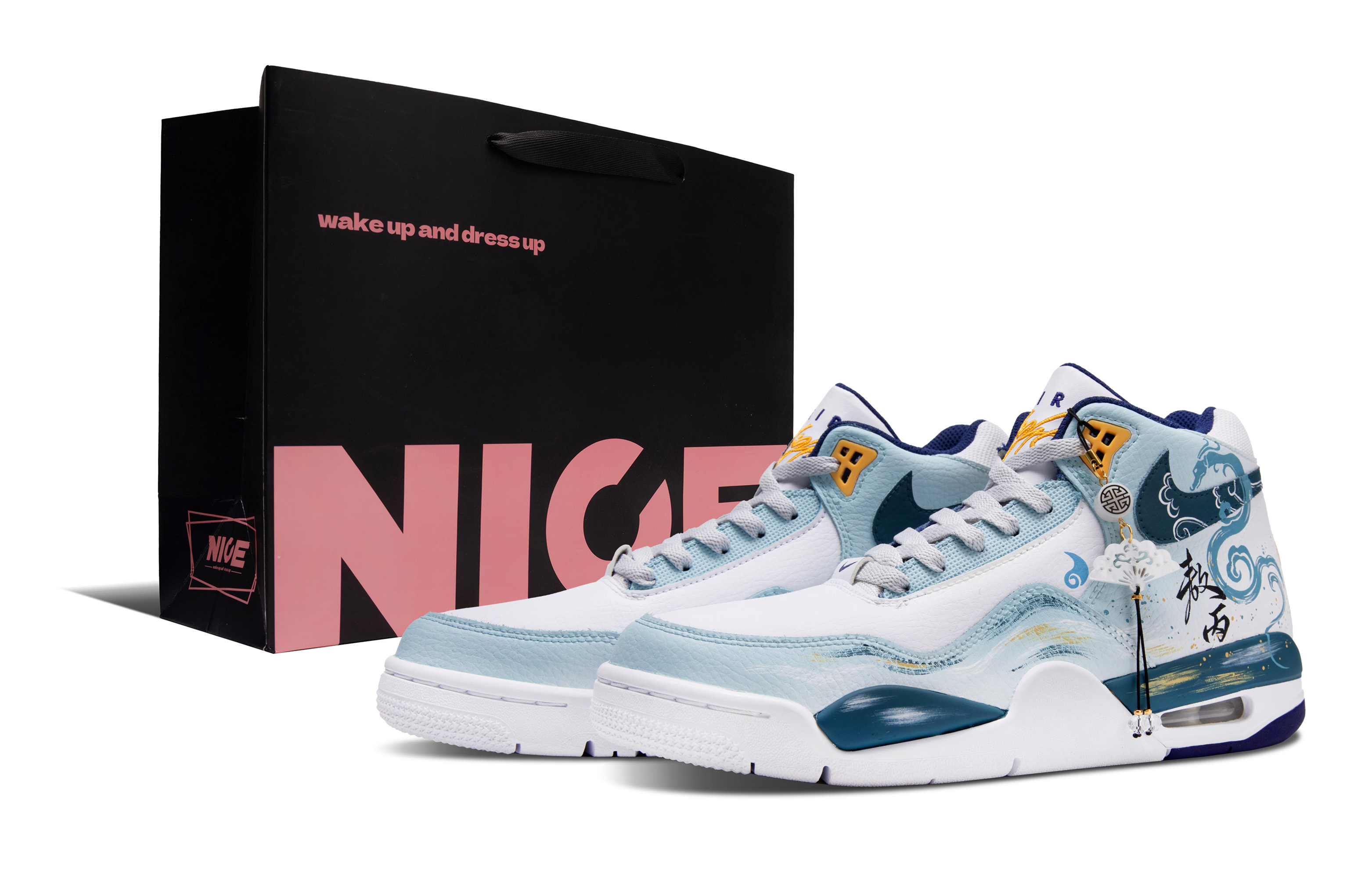 

Nike Баскетбольные кроссовки Flight Legacy Eastern Sea Spirit Bead с антискользящим покрытием, износостойкие, винтажные, среднего размера, мужские, белого и синего цветов