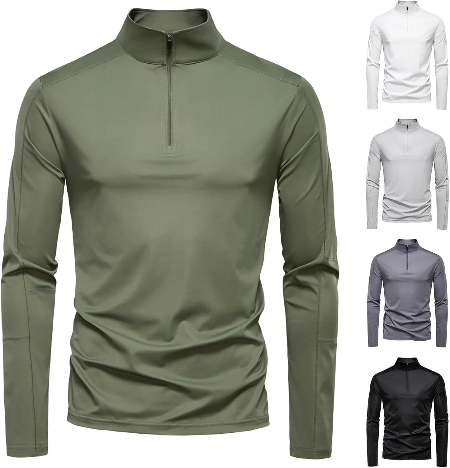 

Мужская футболка с длинным рукавом и воротником-стойкой, 1/4 молния, защита от солнца upf100+