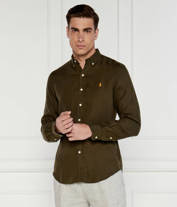 Льняная рубашка Slim fit Polo Ralph Lauren, хаки — фото 3