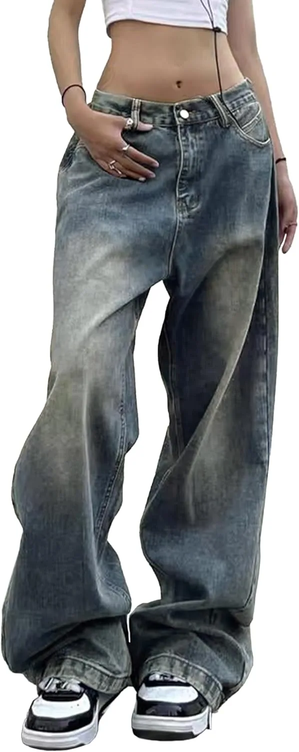 

Emmiol женские джинсы wide leg mid-low waist baggy