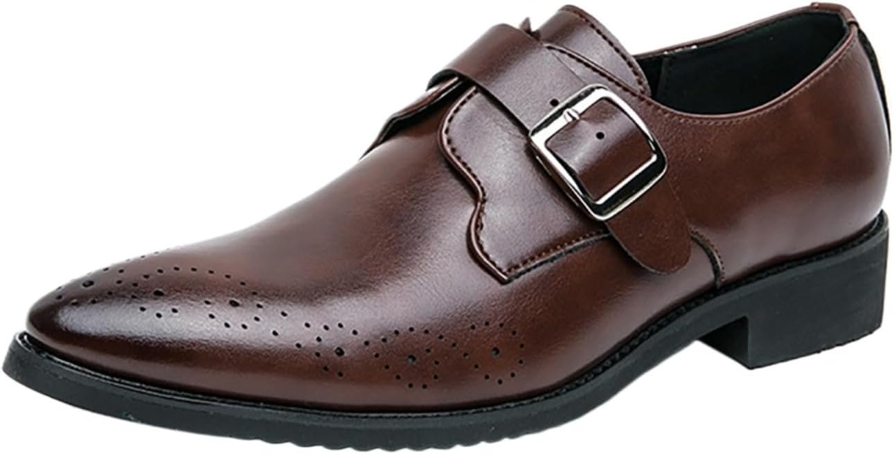 

Мужские кожаные туфли с монковым ремешком, низким каблуком, оксфорды, ретро, с закругленным носком, крылом, пряжкой, без шнуровки, плоские деловые дерби для вождения и работы в офисе Forevercan, коричневый