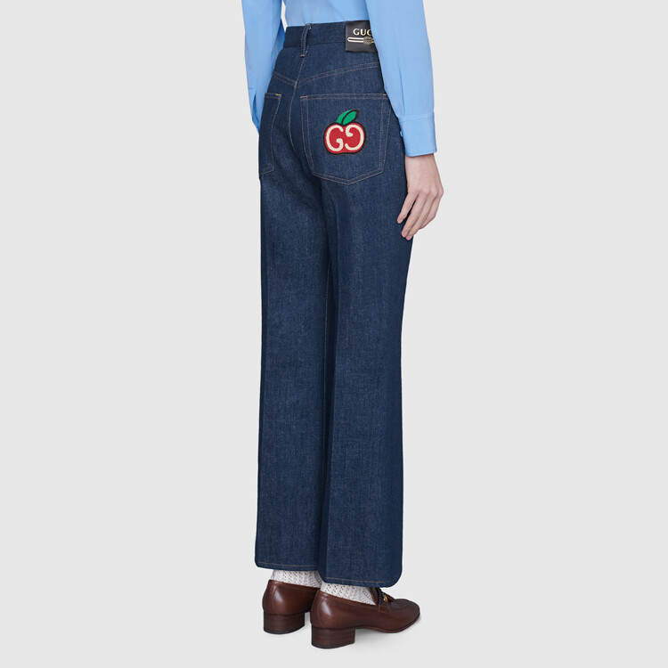Джинсы женские Gucci Apple Patch, с аппликацией яблоко, синий — фото 4