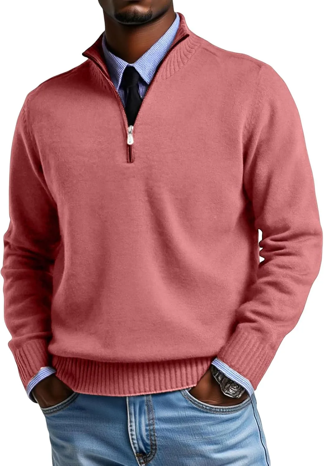 Мужской свитер Quarter Zip Pullover классический вязаный для комфортной посадки — фото 2