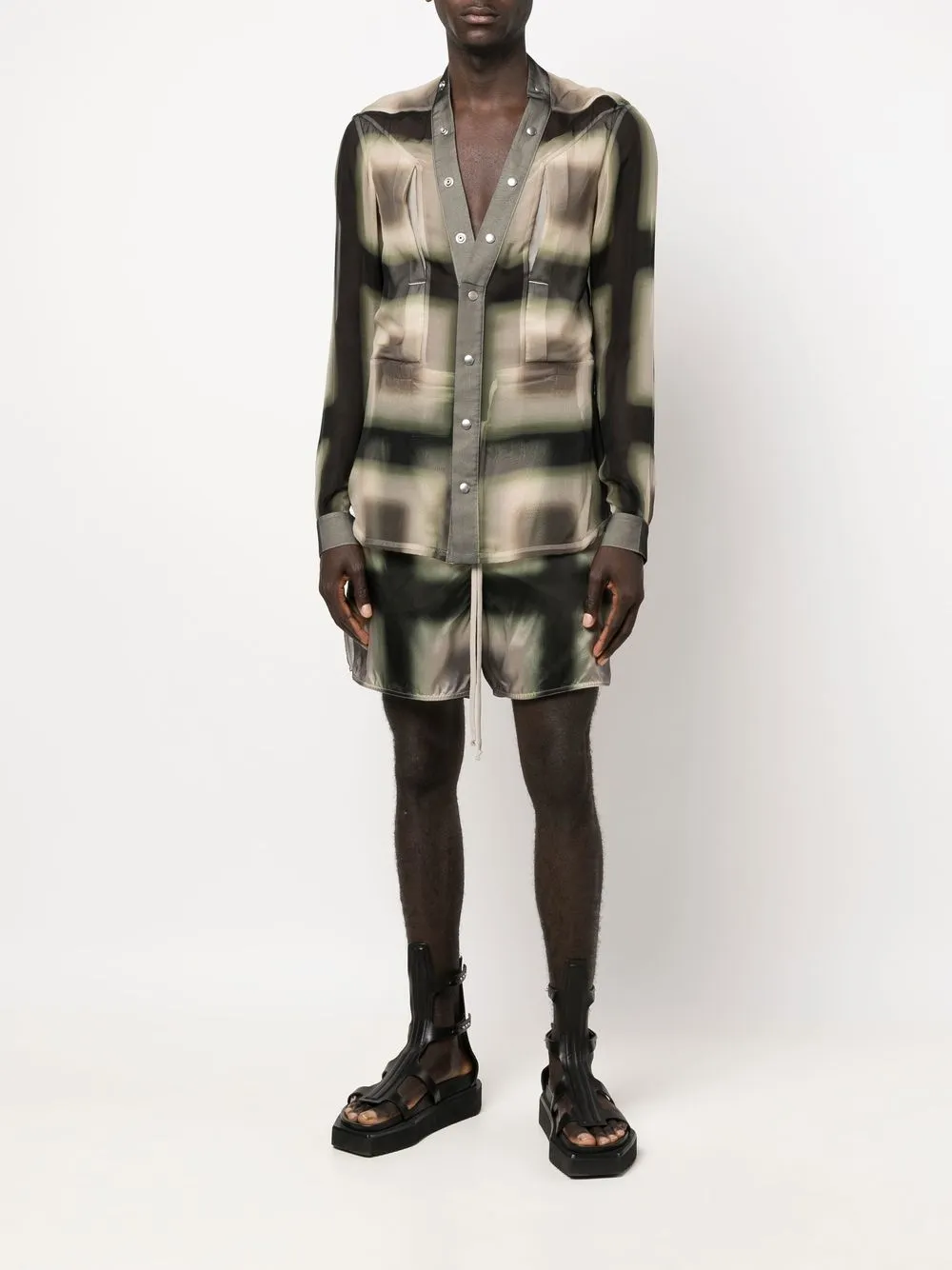 Шорты с кулиской и геометричным принтом Rick Owens, нейтральный — фото 2