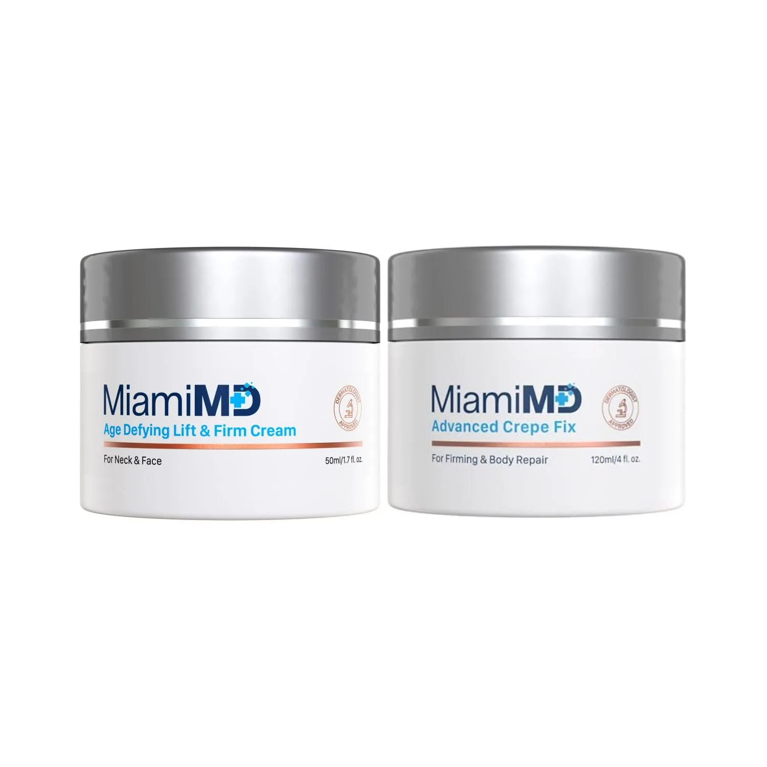Крем MiamiMD Age-Defying Lift & Firm Cream - антивозрастной и укрепляющий крем для кожи, а также крем Advanced Crepe Fix - антивозрастной и укрепляющий крем для всех типов кожи.