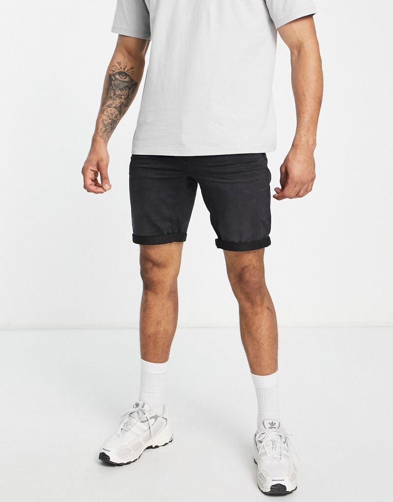 

Only & Sons – черные джинсовые шорты из стираного денима