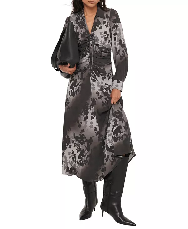 

Женское миди-платье с цветочным принтом и воротником Mint Velvet, черный