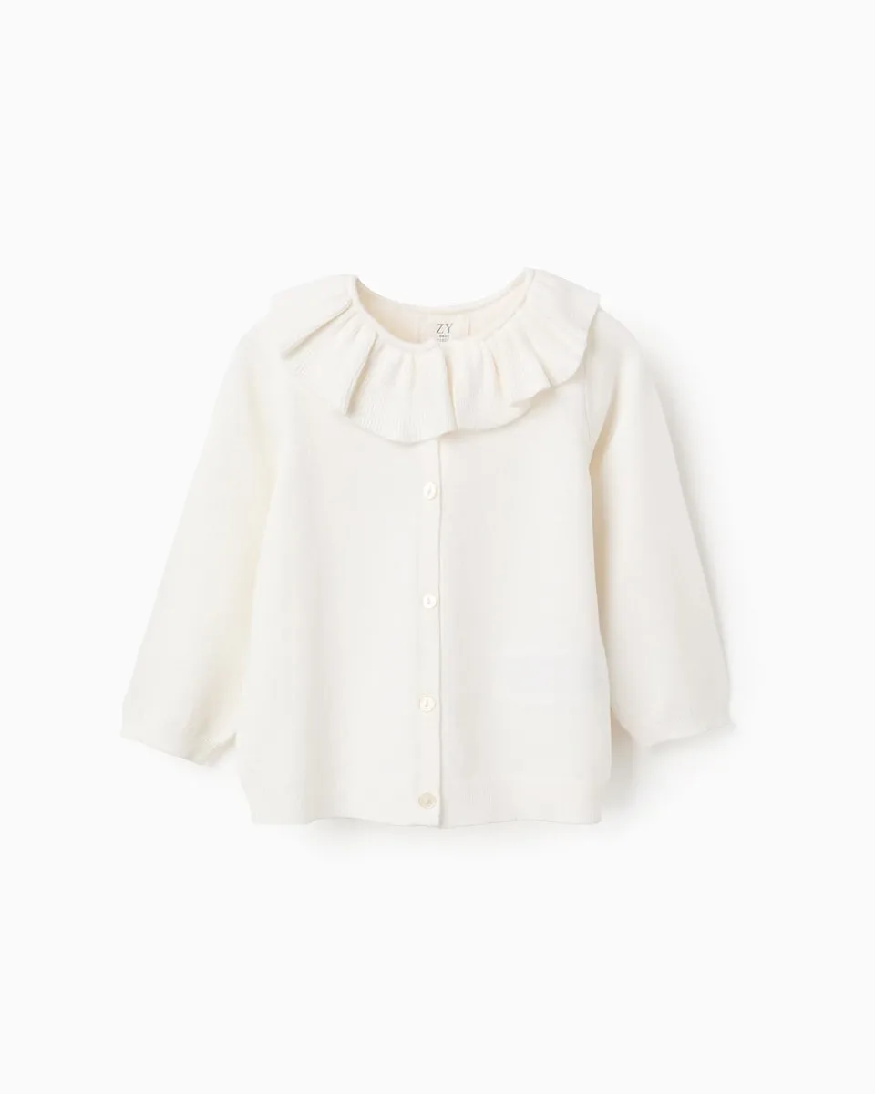 

Вязаная детская куртка с рюшами Zippy, белый