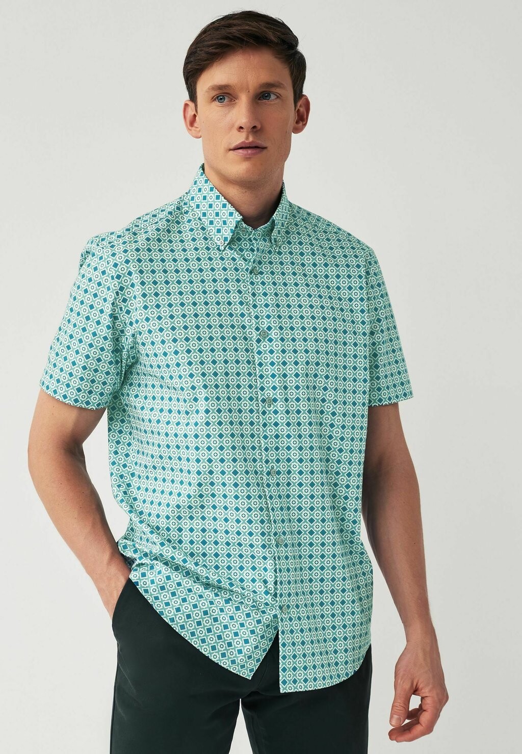 

REGULAR FIT Short Sleeve Next, Рубашка бирюзовый с геометрическим рисунком