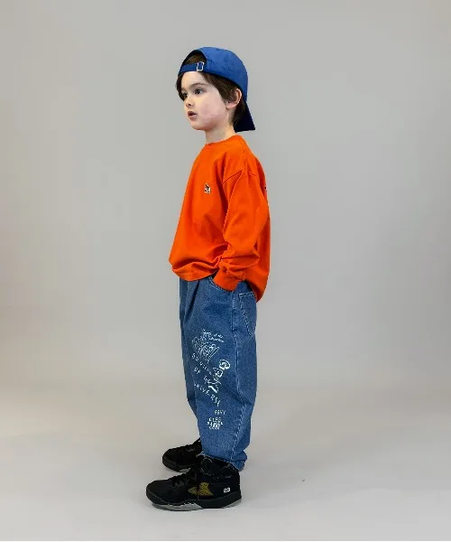 Штаны джинсовые широкие с принтом 8oz Denim Graffiti Ballooned Long Pants GROOVY COLORS синие — фото 4