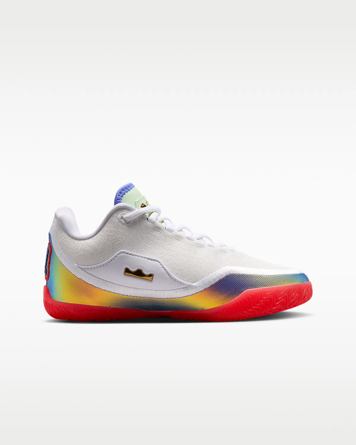 Детские баскетбольные кроссовки LeBron XXIII "Motor King", White/Light Crimson/Volt Tint/Multi-Color — фото 3