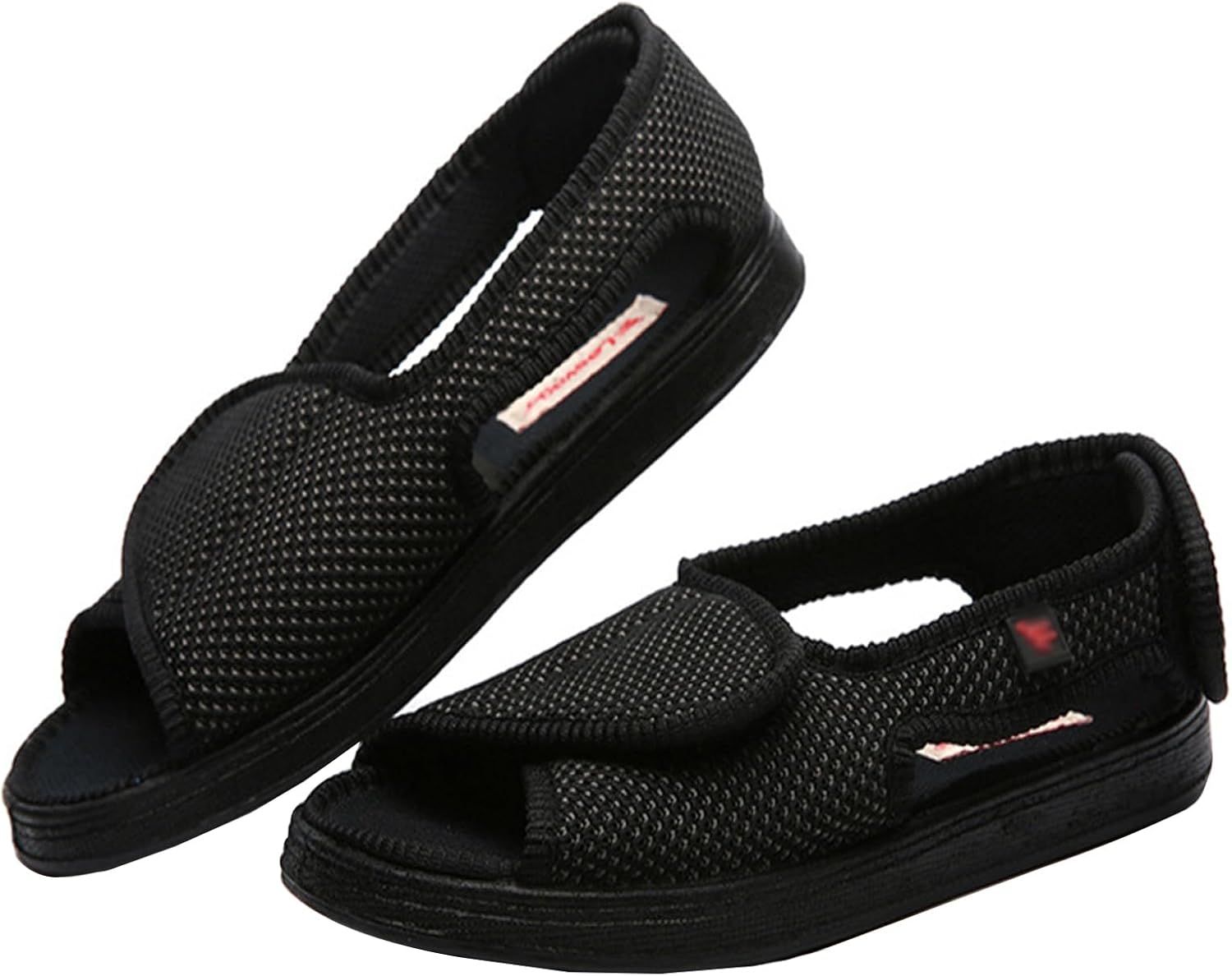 

Diabetic обувь Bumuam для женщин, регулируемые мужские сандалии, открытый носок, мягкие дышащие домашние тапочки, мужские сандалии-слайдеры для пожилых с отечными ногами, размер 9.5, черный