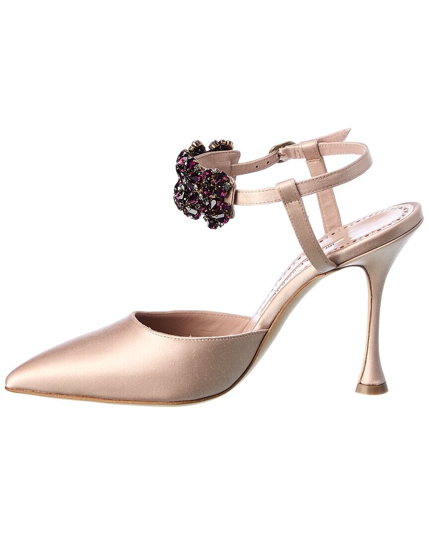 Атласные туфли Manolo Blahnik Mabina 105, розовый — фото 4