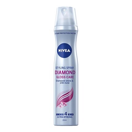 

Спрей для волос NIVEA 250 мл Diamond Gloss Care укрепляет и защищает волосы, обеспечивая сильную фиксацию