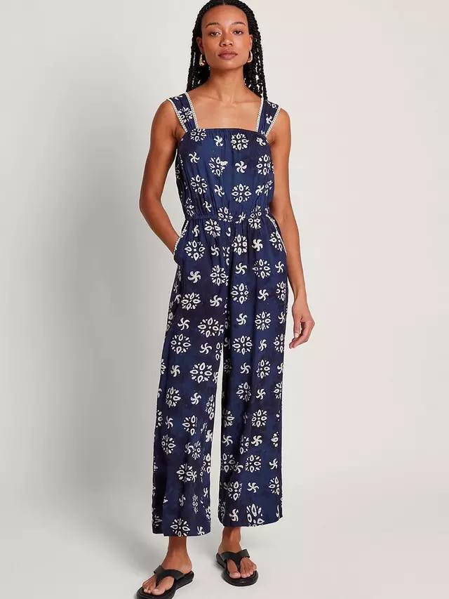 

Комбинезон Monsoon Loretta Batik Print Cropped, цвет navy/white