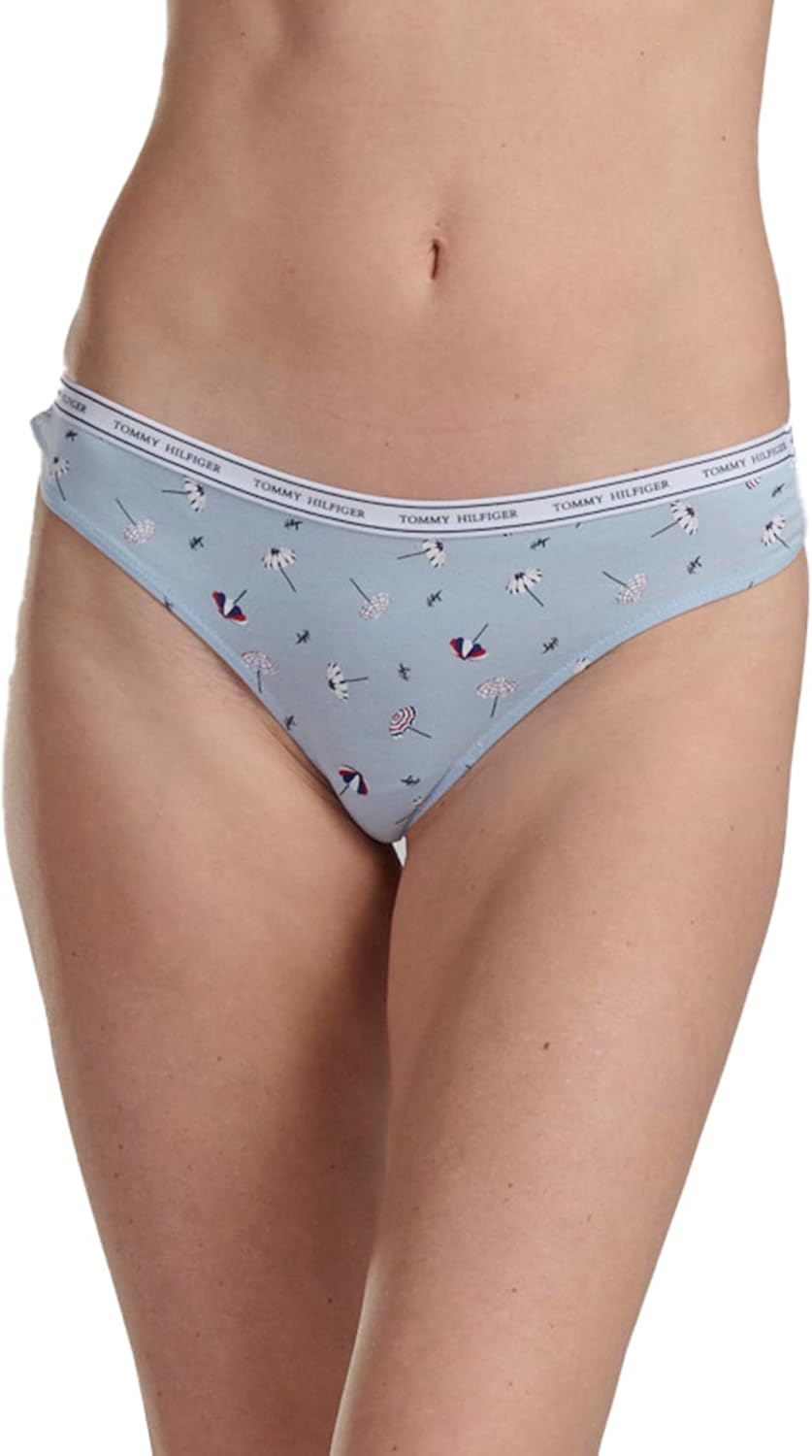 Женские классические хлопковые стринги Tommy Hilfiger с логотипом, 5 шт., Umbrellas Print/Bright White/Tango Red/Sky Captain/Sweet Blue Stripe — фото 2
