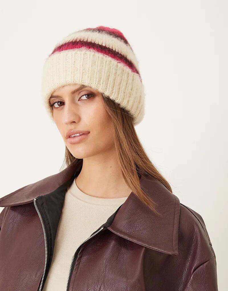 

Шапочка-бини с начесом и разноцветными полосками