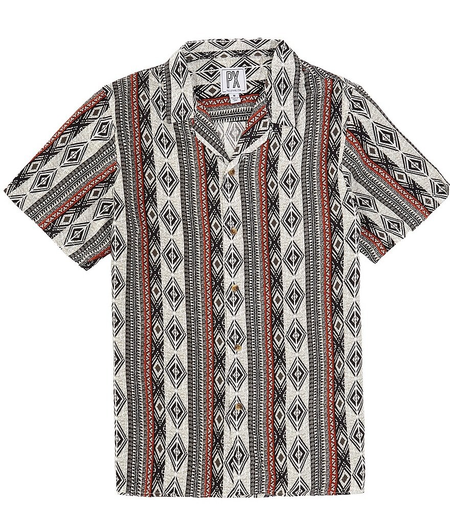 

PX Clothing С короткими рукавами и юго-западным принтом, походная рубашка с накладными карманами, черный