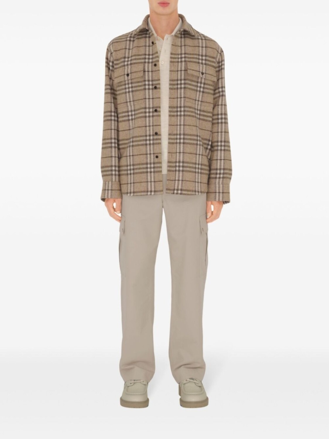 Рубашка Burberry шерстяная в клетку, коричневый — фото 2