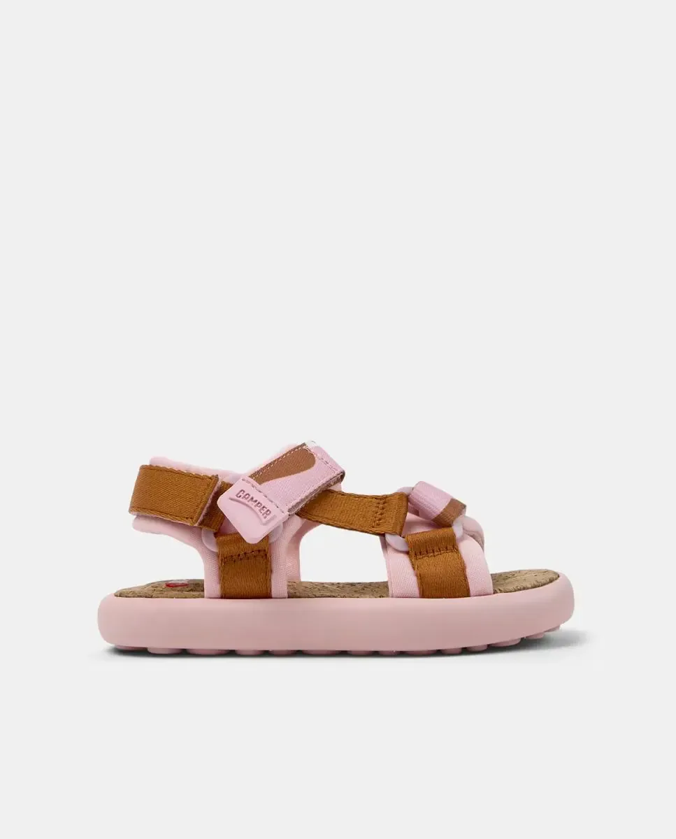 Сандалии для девочек Camper Pelotas Flota, открытые, с подошвой из природного материала, Rosa/Chocolate