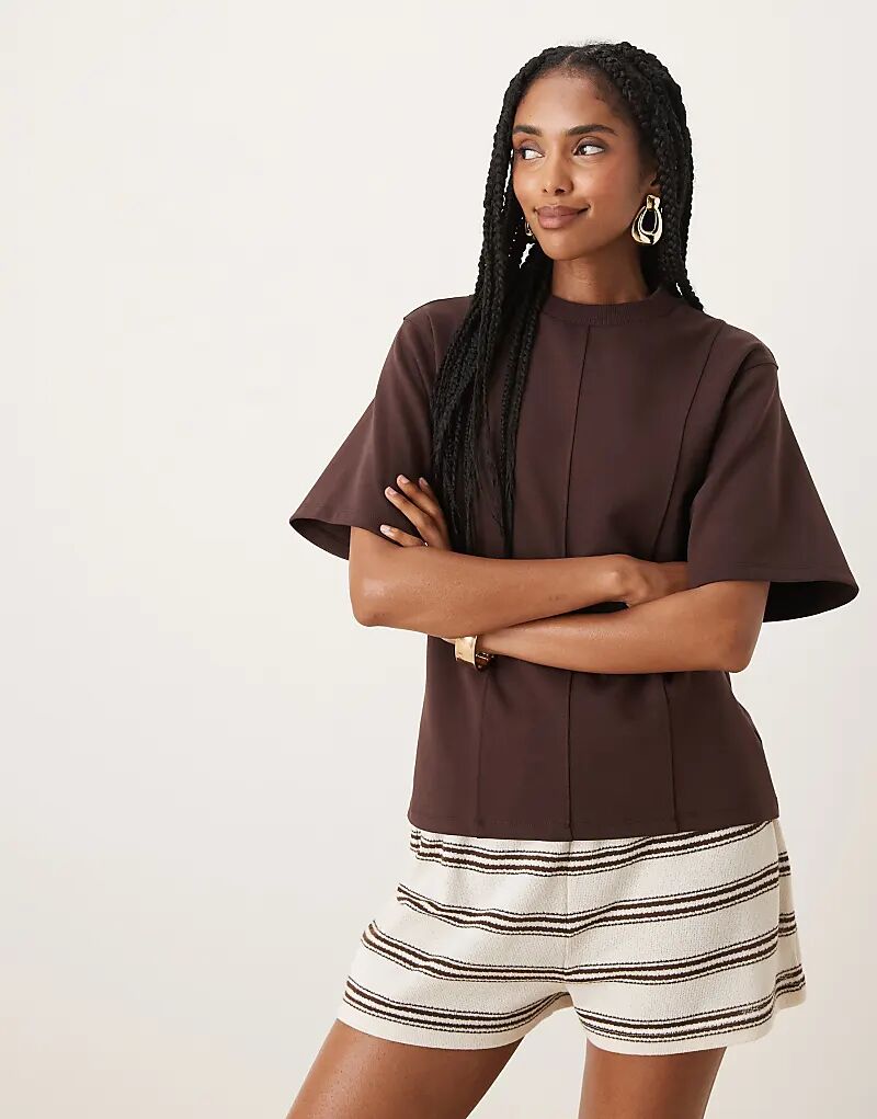 

Коричневая кофточка ASOS DESIGN с короткими рукавами, швом и отстрочкой