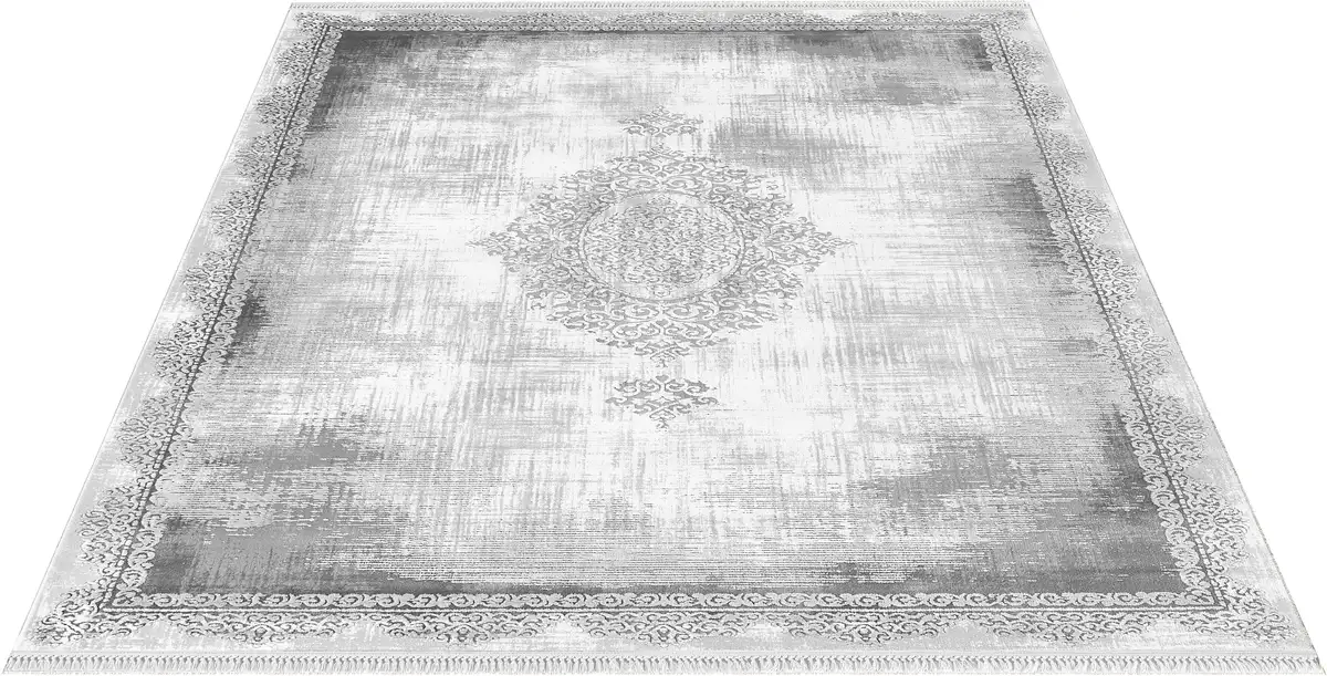 

Ковер из мериноса "Rodin 19770", прямоугольный, винтажный, восточный, короткий ворс с бахромой Merinos 200х290 см, серый