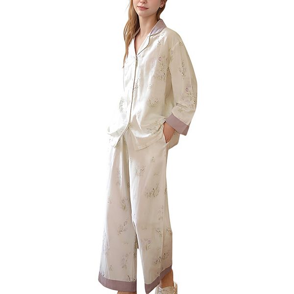 

Женский комплект пижамы из ткани с цветочным принтом, контрастной отделкой и свободной блузой на пуговицах Anna-Kaci