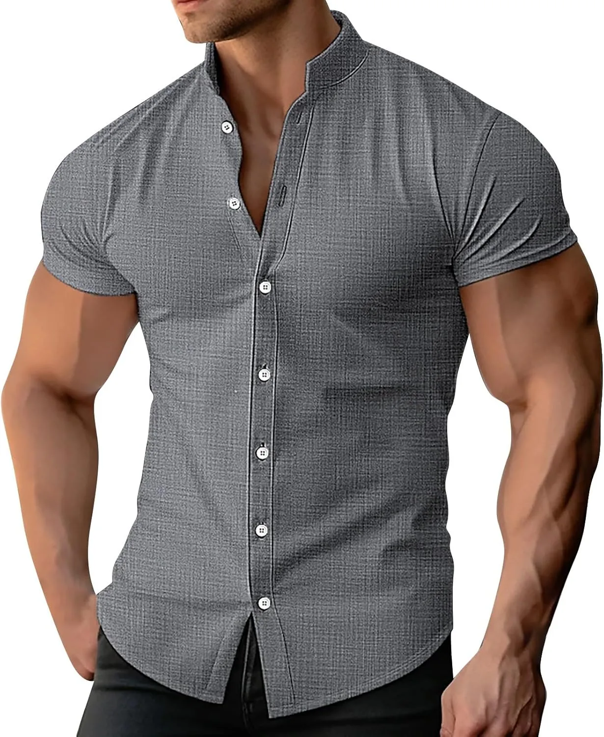 

Хлопковая льняная рубашка для мужчин с отложным воротником и коротким рукавом