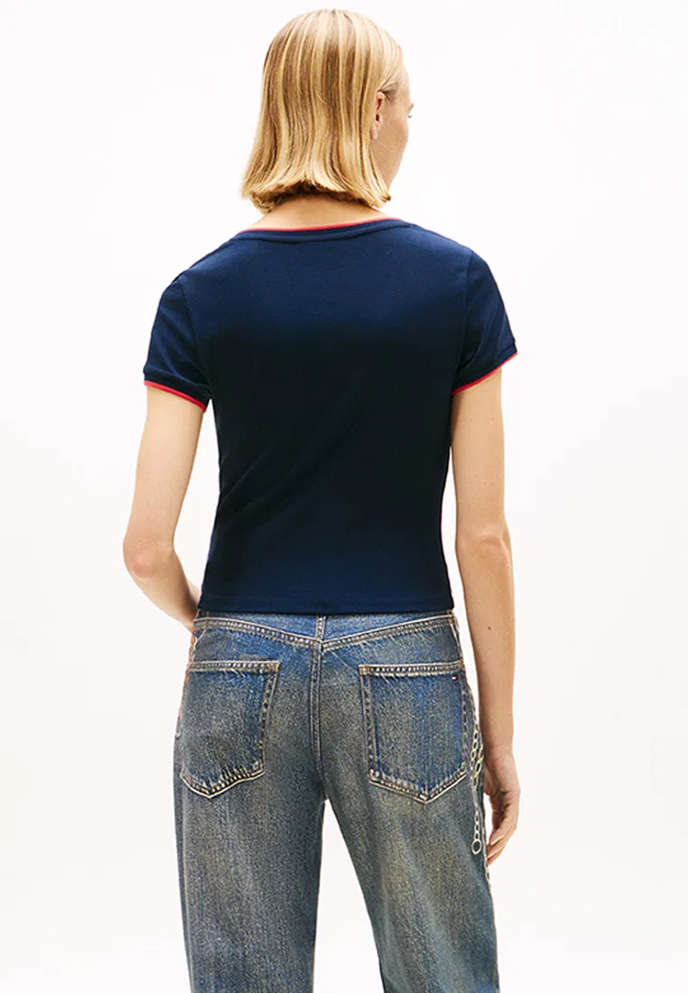 Топ с V-образным вырезом, Slim Badge, Tommy Jeans Tommy Hilfiger, темно-синий/мультиколор — фото 2