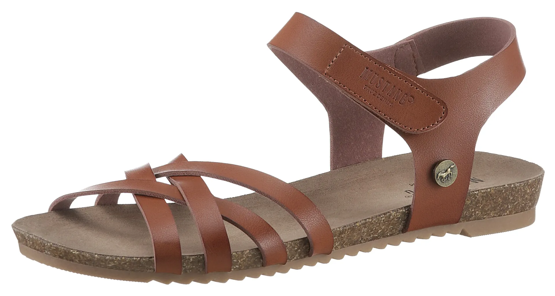 Сандалии Mustang Shoes с ремешками, летняя обувь, сандалии, туфли на липучке, с ремешками на липучке, цвет Cognac