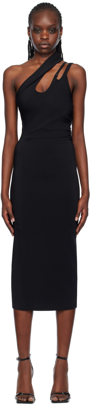 

Черное асимметричное платье-миди Mugler, цвет Black, Черный, Черное асимметричное платье-миди Mugler, цвет Black