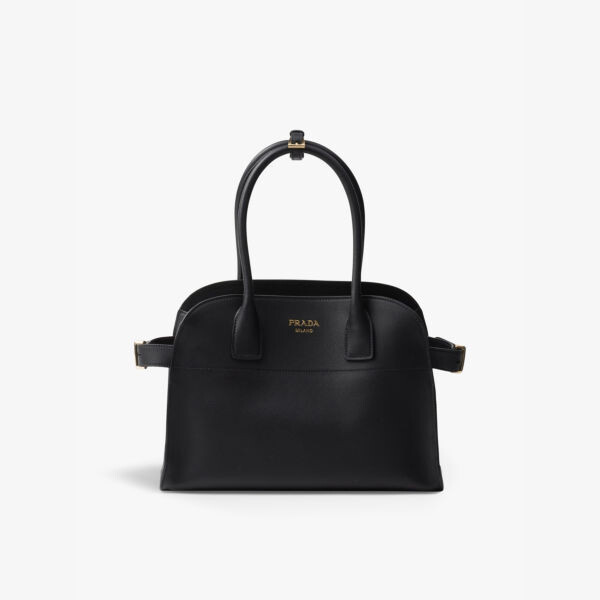 

Сумка из кожи с верхней ручкой и фольгированным логотипом среднего размера Prada, черный