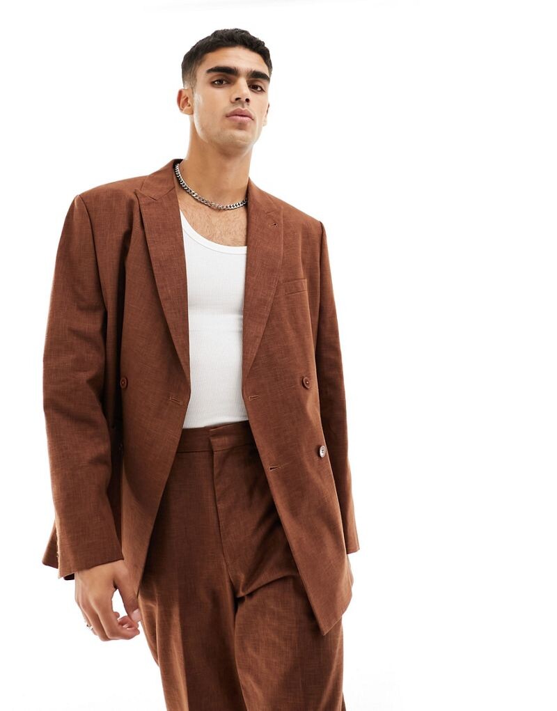

Коричневый оверсайз-пиджак приталенной текстуры ASOS DESIGN