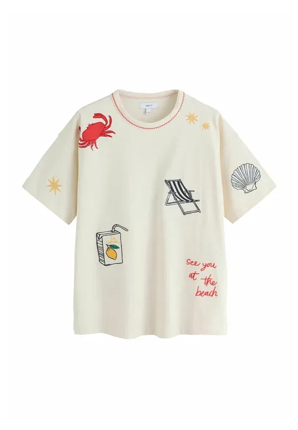 Футболка оверсайз с принтом Next, cream embroidered, кремовый