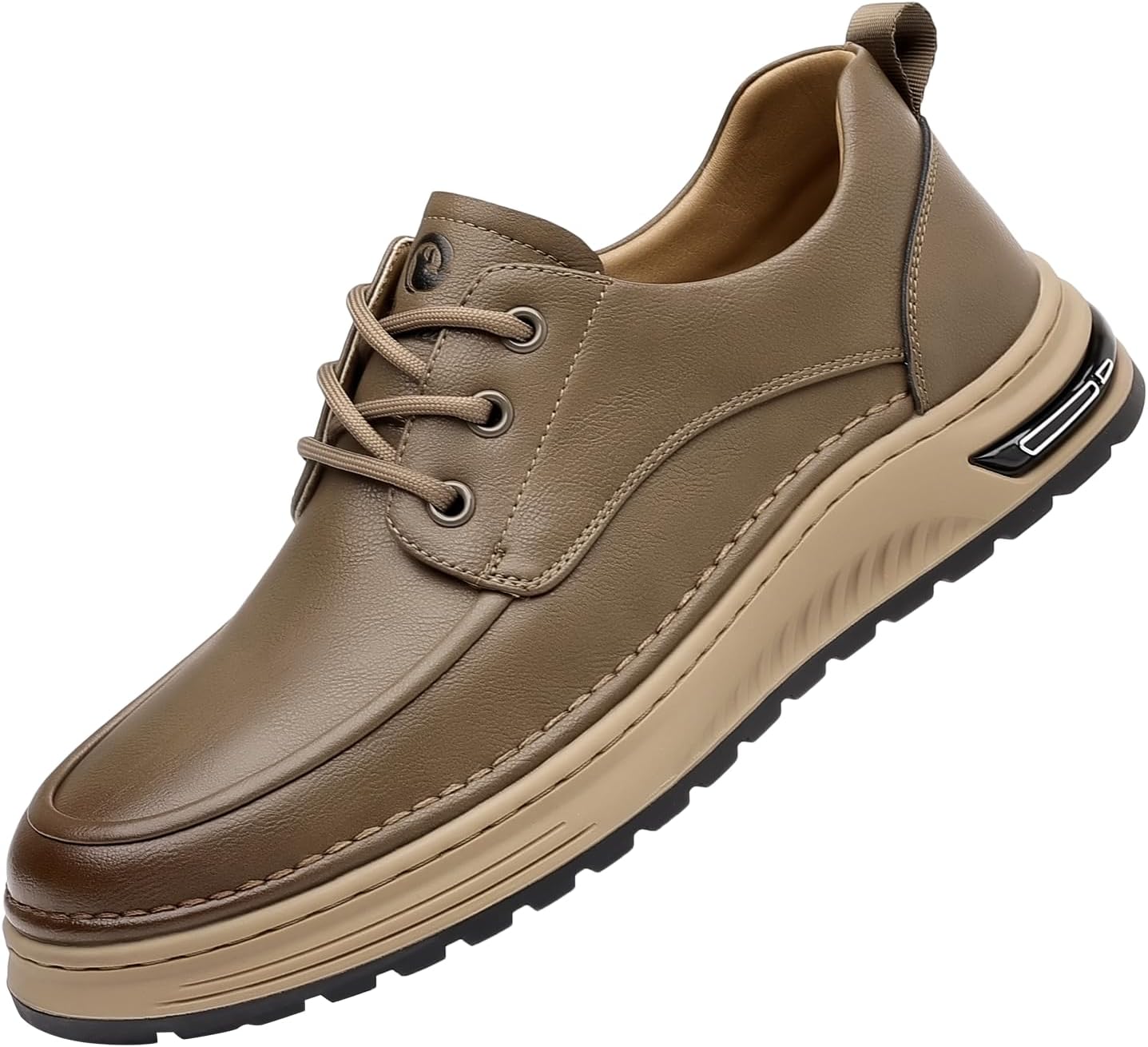 

Мужские ретро туфли с ручной прошивкой из натуральной кожи, шнуровкой, повседневные плоские оксфорды с круглым носком, низким каблуком, нескользящие кроссовки для ходьбы, вождения и работы на открытом воздухе Meixi Mobile, хаки