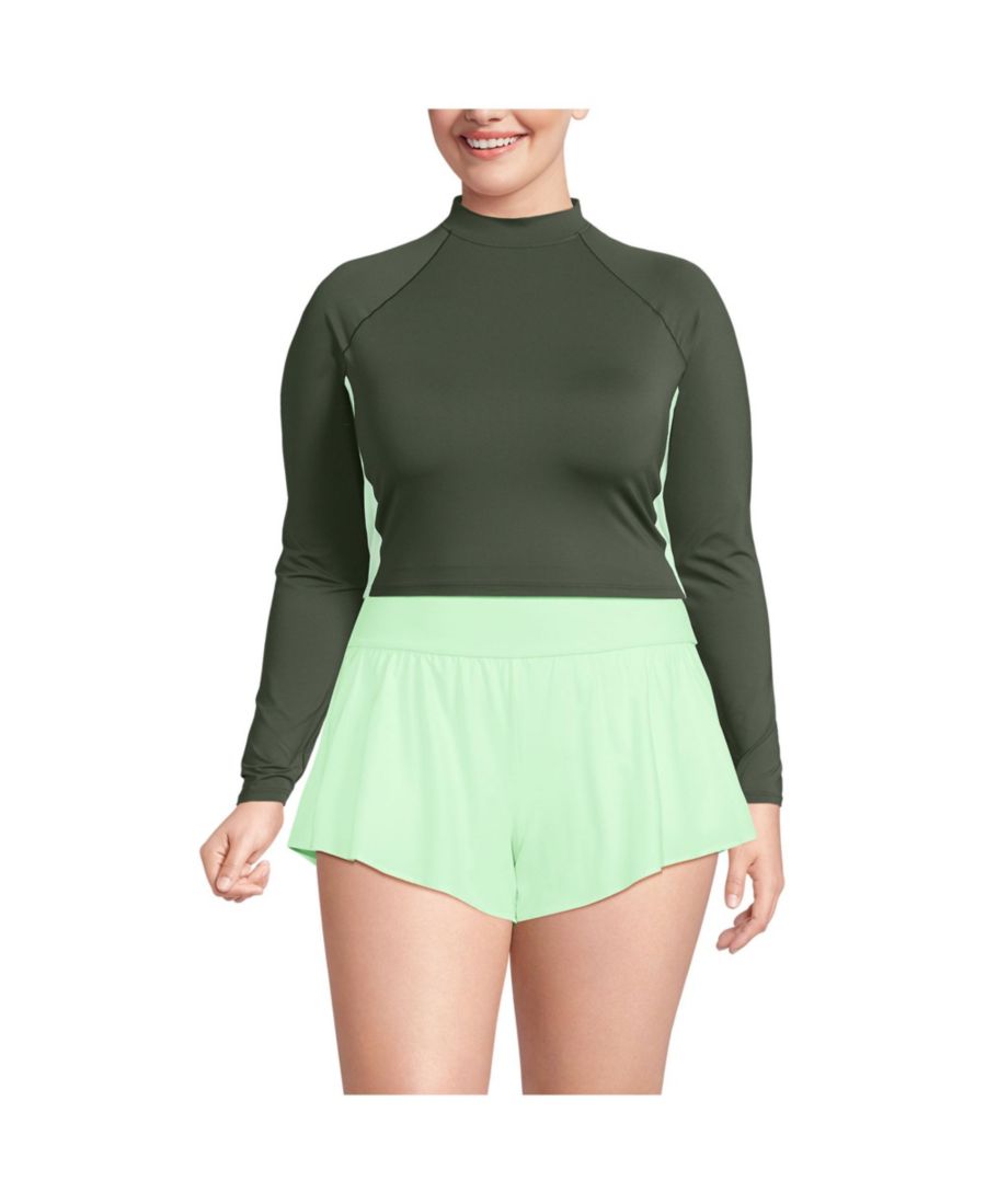 

Укороченная футболка с длинным рукавом и защитой от солнца UPF 50 больших размеров Lands' End, Olive green/icy mint, Зеленый, Укороченная футболка с длинным рукавом и защитой от солнца UPF 50 больших размеров Lands' End, Olive green/icy mint